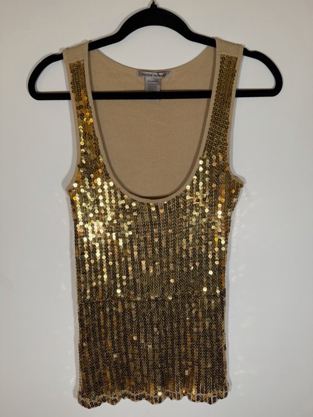 Vintage Y2K Instant Romance gold sequin ribbed tank top glam retro XL McBling
